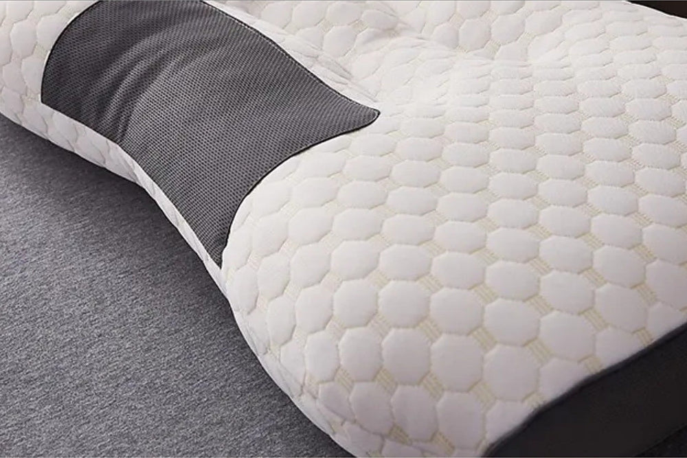 Close up of the knitted cotton honeycomb cover and the mesh ventilation panel